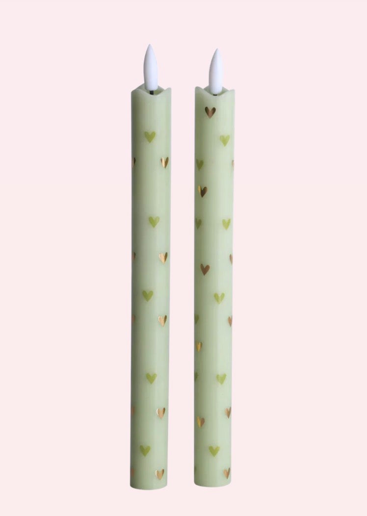 LED Pillar Hearts Green